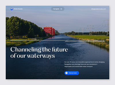 Water Router - Water Infrastructure Website authority canal engineering global infrastructure landing page landscape logo river scenery typography ui water waterway web design website