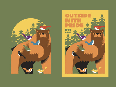REI - Outside with Pride 2023 Campaign backpack bear bird blanket branding brush gay illustration lgbtq merch nature pattern pride queer rainbow rei sun texture tree
