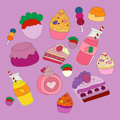 A set of cute pink sweets app branding design graphic design illustration logo typography ui ux vector