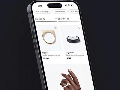 Jewelry e-Commerce shop cart catalog e commerce ecommerce filter grid hend iphone jewelry minimal style mockup products ring shop shopify showcase store ui ux web design