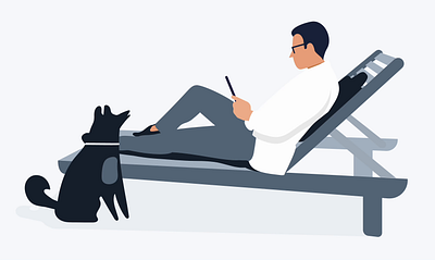 Tech relaxation animation dog guy lottie relaxation svg tablet
