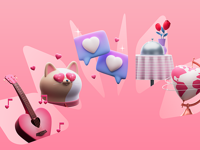Valentines Day 3d arcade studio digital folioart illustration pink valentines