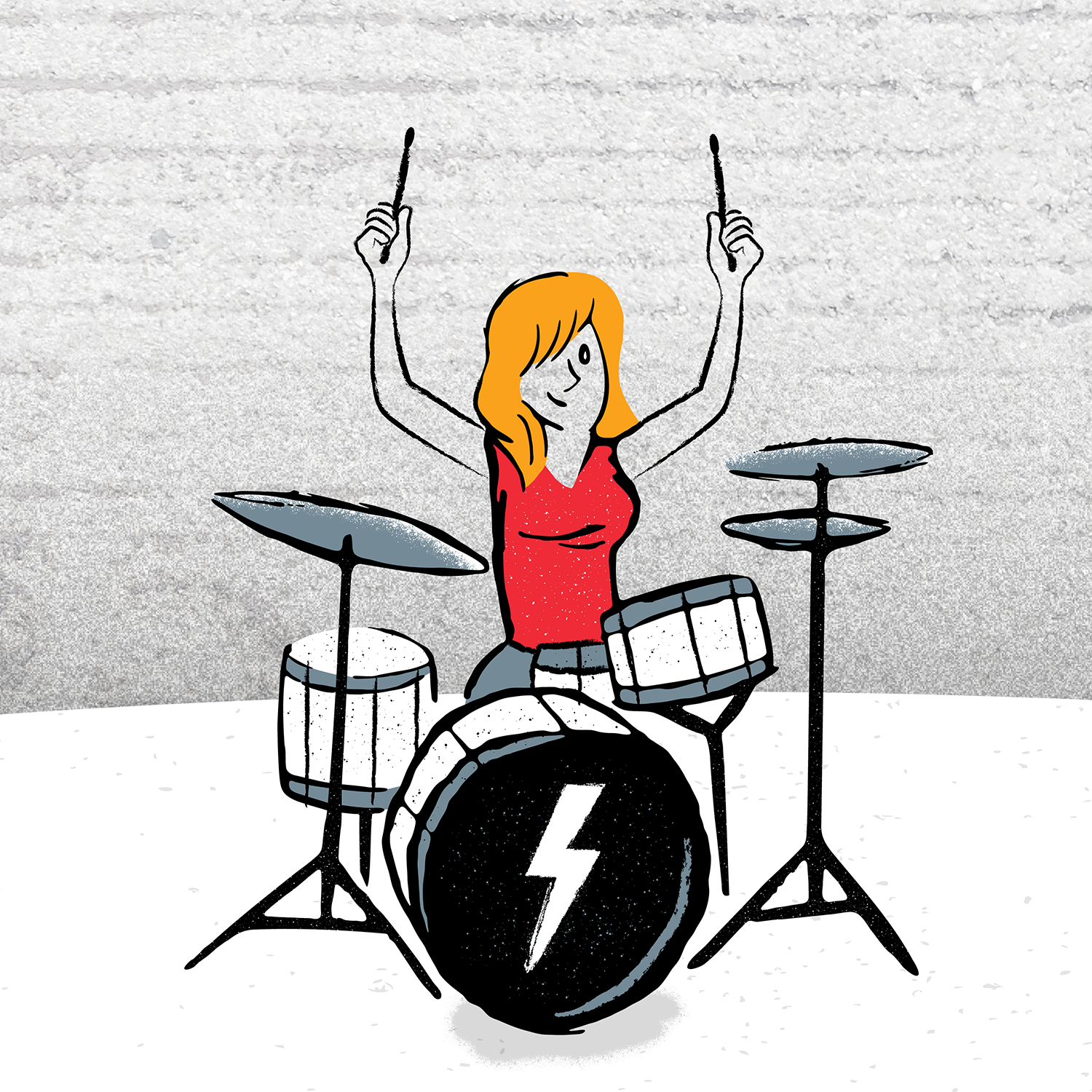 Rock Drummer blonde hair bongos cymbals drum kit drum set drum sticks drummer drumming heavy metal lightning bolt music musician percussion punk rock rock and roll rock band rocker snare stage woman