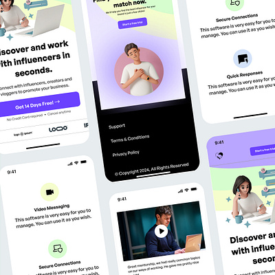 Influencer Partnership Mobile Design branding design figma hero illustration influencer landing page logo mobile mobile design ui uiux web design