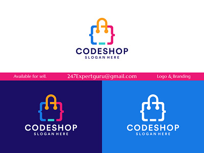 Colorful coding logo design with shopping bag design template coding minimal logo