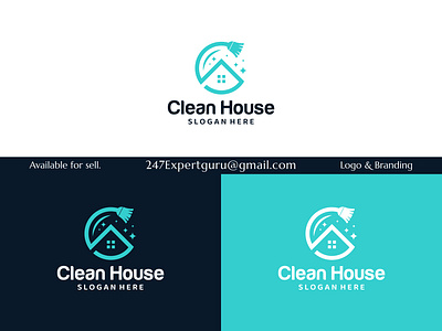 Home cleaning logo design template with clean broom and house branding graphic design logo minimal logo