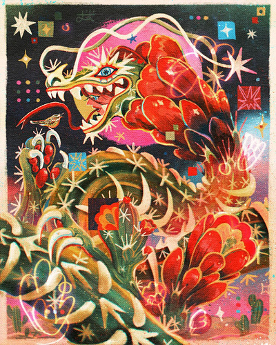 Cactus Dragon 2d camelia pham character colourful digital folioart illustration mythical nature pattern surreal texture