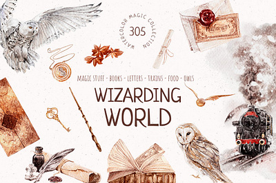Wizarding World Watercolor set harry potter harry potter clipart hogwarts magic clipart magic illustration magic wand watercolor background wizard wizard clipart