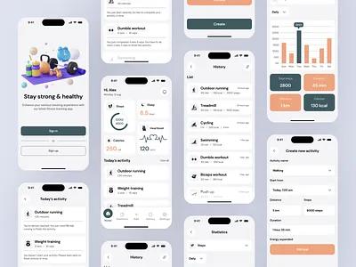 Mobile App Design - Fitness tracking app activity app app design exercise fitness plan app fitness tracking app gym health app health goal health overview health overview app mobile app mobile app design personal tracking app tracking app training app ui ui design ux ux design workout