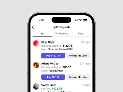 Bill Split Requests and Notifications Concept app bill split bill split requests clean ui finance fintech mobile banking notification notifications payment payment notification product share money split notification split requests ui uiux