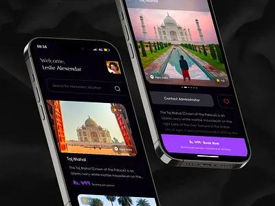 Monuments Exploration App | UI Design app appdesign appui architecture attractions booking bookingapp branding darkapp darkappdesign darkmode darktheme design monumentapp monuments ui uidesign uiux uiuxdesign uxdesign