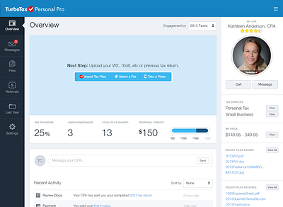 Intuit — TurboTax Personal Pro: "Dashboard Overview" dashboard interaction design intuit metrics overview product product design progress indicator saas system turbotax ui ui design user experience design user interface design ux visual design