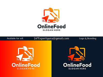 Online food logo design template tableware with click 3d branding graphic design motion graphics online food logo