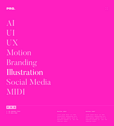 PRG. — Navigation: "Menu Overlay" branding fullpage fullscreen links nav navigation typography ui ui design user interface design vibrant
