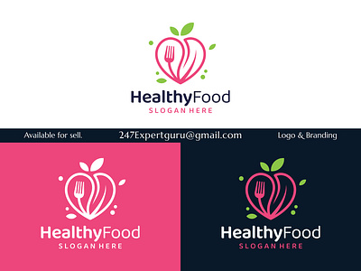 Healthy food logo design with fork love and leaf design graphic 3d animation branding graphic design healthy food logo logo motion graphics ui