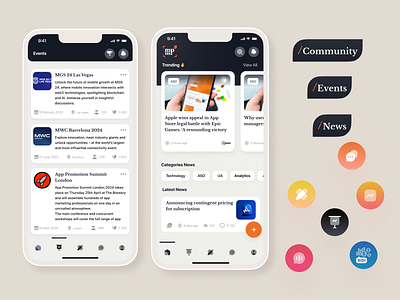 MMP App - social network for marketers App Store Screenshots animation app store apps aso card comments community events feed figma ios marketers marketing news screenshots social network tools ui ux