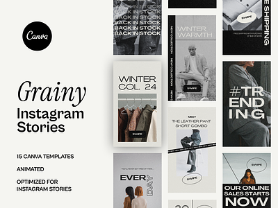 Grainy Instagram Stories for Canva canva template clothing brand digital design ecommerce eshop grainy texture instagram instagram canva instagram stories instagram template marketing design social assets social media template stories stories canva story story template