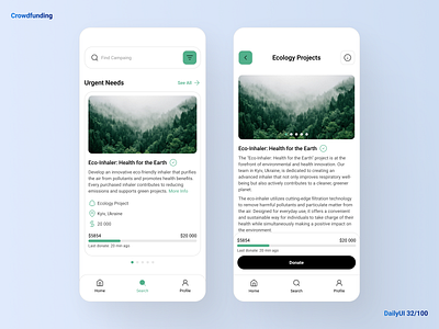 Crowdfunding — Daily UI #32 business crowfgunding dailyui design donate eco ecology mobile product ui ux