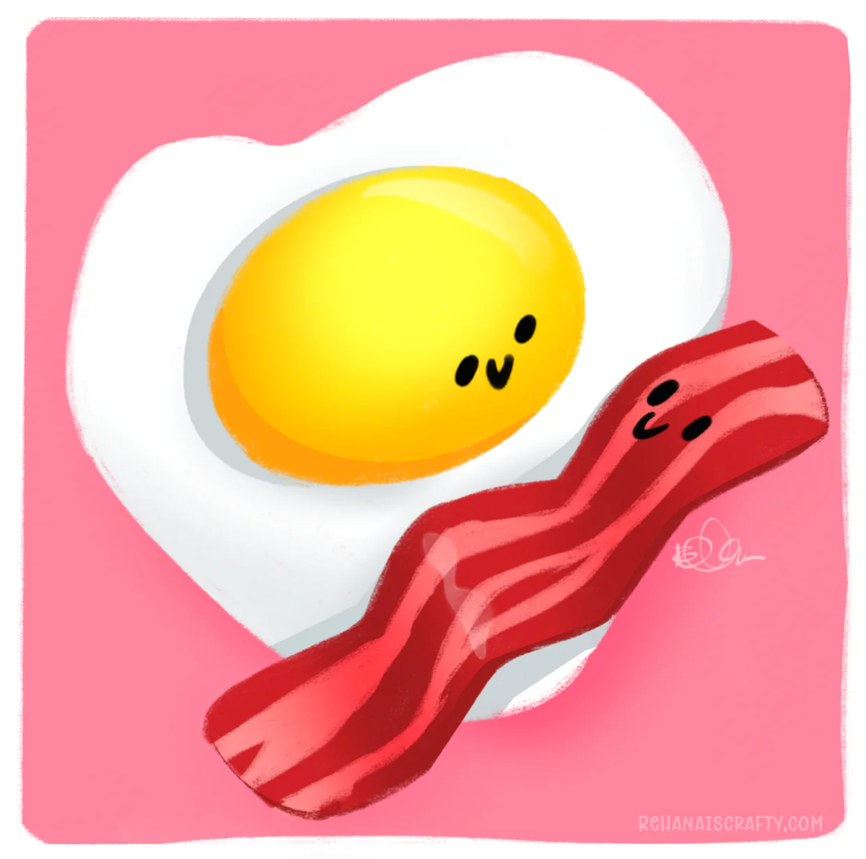 You are the bacon to my eggs art bacon cute digital drawing eggs food food art illustration kawaii painting procreate