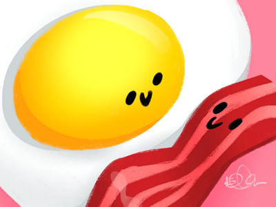 You are the bacon to my eggs art bacon cute digital drawing eggs food food art illustration kawaii painting procreate
