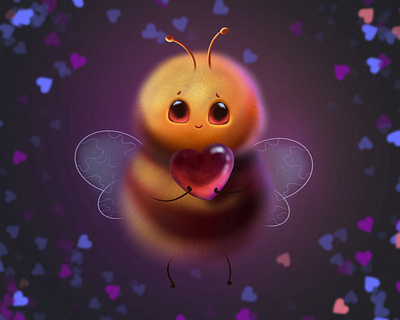 Would You Bee My Valentine? 💜🐝💜 bee cartoon character design digital art graphic design illustration magic procreate valentine
