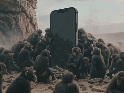 Space Odyssey 2001 2001 ad advertising ai ai art apes apple black branding generative ai iphone kubrick midjourney midjourney art monkey monolith phone science fiction space odyssey stanley kubrick