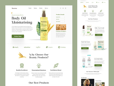 Aveeno - Cosmetics and Beauty Store cosmetics design ecommerce homepage illustration interface landing landing page online store organic product product landing product page shopify single product store store ui web web design website