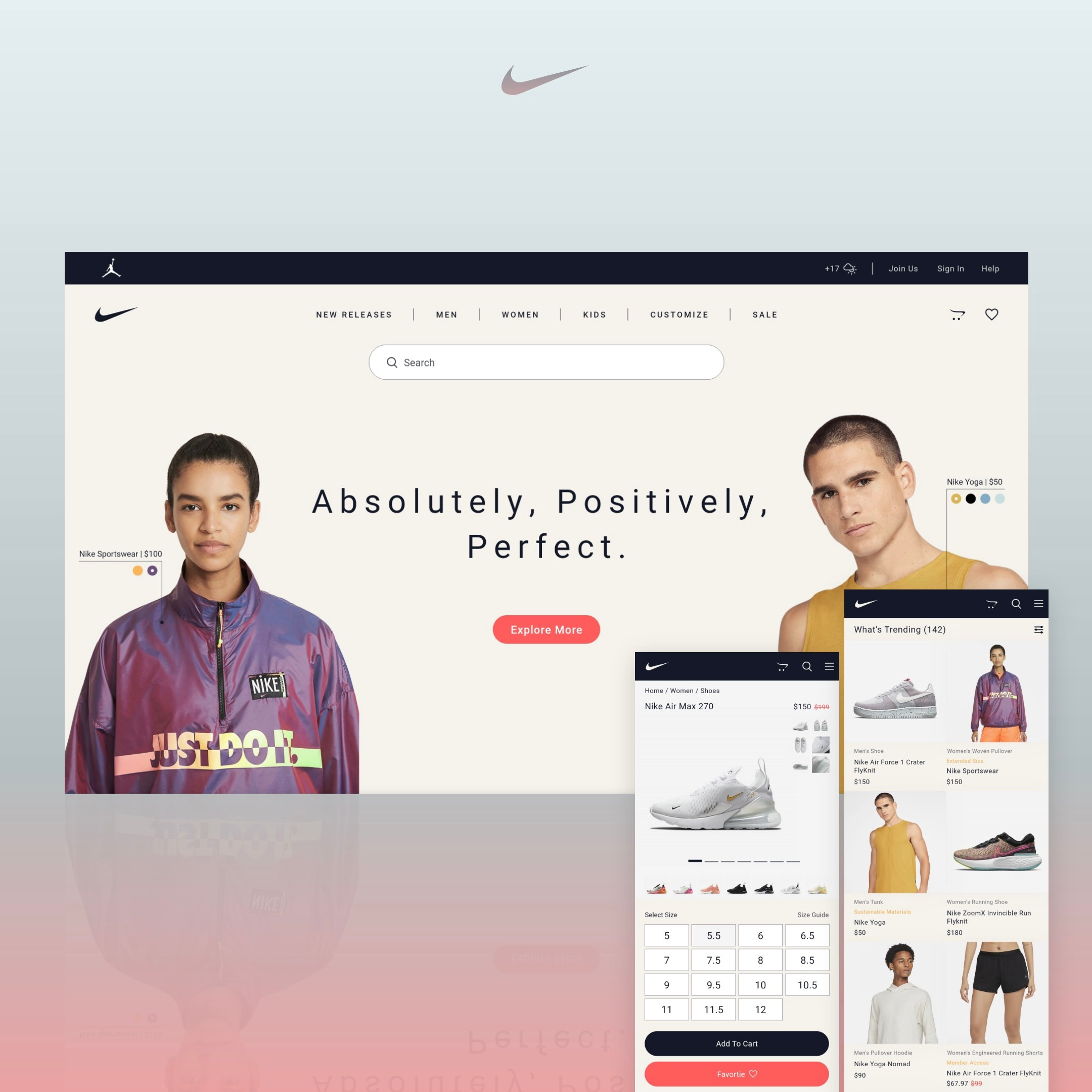 Nike e-Commerce blue cloth e commerce graphic design mobile nike online pink product design purple search bar shop shopping ui user experience user interface ux web design yellow