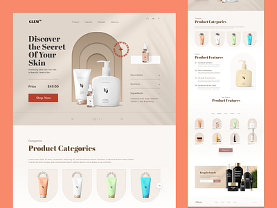 Glem - Shopify Store UI Design beauty cosmetics design homepage illustration interface landing landing page local store one product product details product landing page shopify small store store ui web web design website