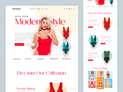 Mermaind - Swimwear Shopify Store design ecommerce fashion homepage illustration interface landing landing page mermaid shopify small store store summer swim web web design website wordpress