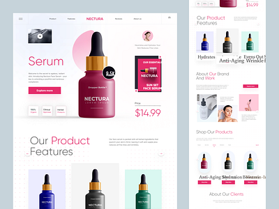 Nectura - Cosmetics Serum Product Website beauty cosmetic cream homepage landing landing page lotion mono product store product details product landing product page shopify shopify designer shopify store design shopify theme customization shopify web design shopify website small store web design