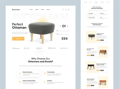 Ottoman - Furniture Store Design design ecommerce furniture furniture store homepage illustration interface landing landing page local store minimal modern product product detail shopify store ui web web design website