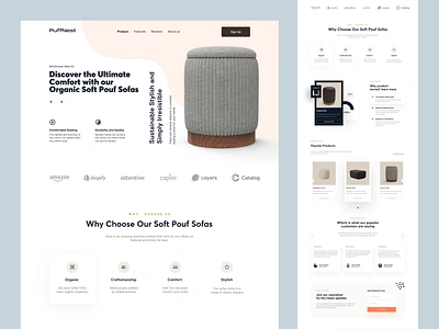 PuffNest - Shopify Store Design for Furniture Products barstool decore design ecommerce furniture home homepage illustration interface landing landing page puffnest shopify sofa stool store ui web web design website