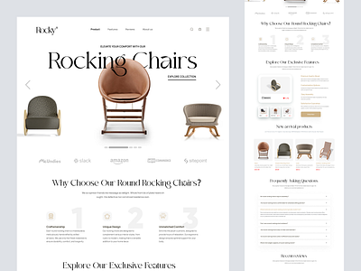 Rockey - Furniture Store Design chair design furniture hero homepage interface landing landing page minimal shopify sofa store web web design website