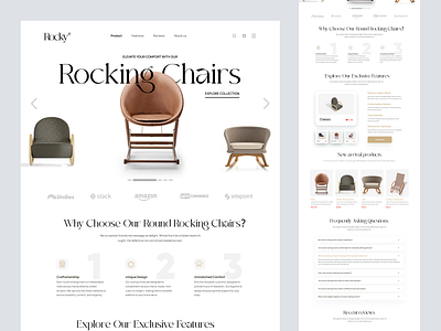 Rockey - Furniture Store Design chair design furniture hero homepage interface landing landing page minimal shopify shopify designer shopify developer shopify store design shopify theme customization shopify website design sofa store web web design website