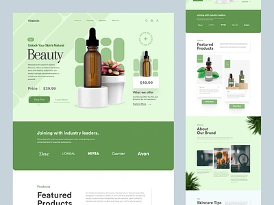 Vitamen - Cosmetics Serum Product Website beauty beauty product ecommerce design beauty website design cosmetic cosmetics ecommerce design cream website figma design lotion website mobile design organic product organic product website design shopify shopify designer shopify ecommerce design shopify store shopify web design visual design web ui website design