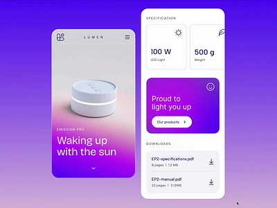 Lumen Lamp - Light up your day 💡 3d blender blur branding gradient lamp light lumen mobile purple specs typography ui vibrant