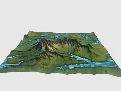 Terrains collection 2: Mountain with waterfalls and river 3d art design fantasy gaea graphic design hills illustration landscape mountain mountains procedural terrain water waterfalls