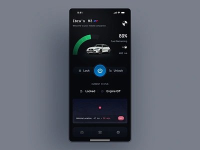 BMW Companion App Concept battery bmw bmw app bmw companion app car companion app concept concept app design m3 mercedes mobile app mobile design mobile ui mockup motorsport nav bar navigation sports car ui