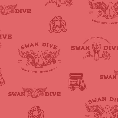 Swan Dive PDX: Pattern branding cocktailbar dive bar drag drag queen food truck foodtruck illustration logo pattern swan swan dive swans vintage