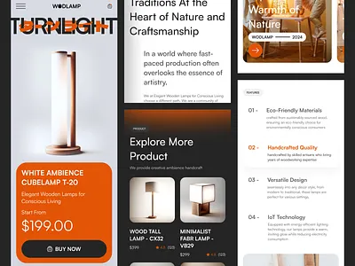 Mobile Responsive - Wooden Lamps Ambience Landing Page ambience blur dark gradient graphic design japanese lamp landing page light mobile mobile apps mobile responsive nature neon orange trend ui ux wood wooden