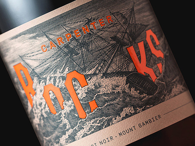 Carpenter Rocks Label Illustrated by Steven Noble artwork branding design engraving etching illustration line art scratchboard steven noble wine winelabel woodcut