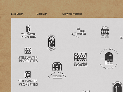 Still Water Properties Logo Exploration & Visual Branding branding collateral emblem flatlay illustrator label logo logo logo exploration logo process logodesign logotype portfolio property logo realestate logo stamp logo visual identity