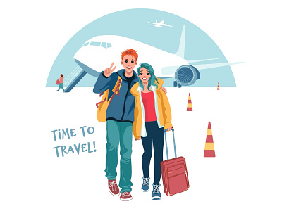 Time to travel! adobe illustration airport couple digital graphic design illustration people travel vector