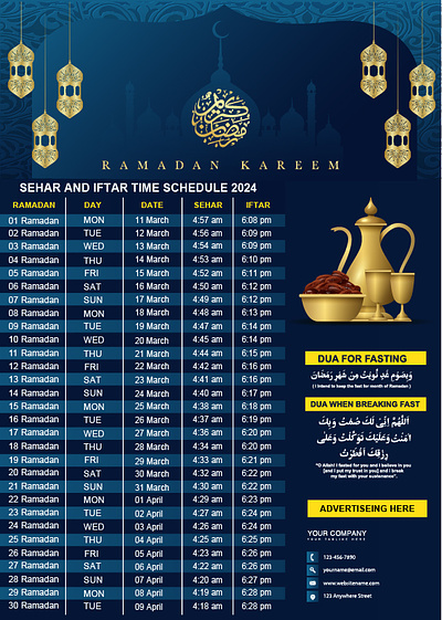 10 Best Ramadan Kareem Timing Calendar 2024 Vector Designs 2024 calendar design editable graphic design islamic printable ramadan ramadan calendar 2024 schedule template timetable timing vector