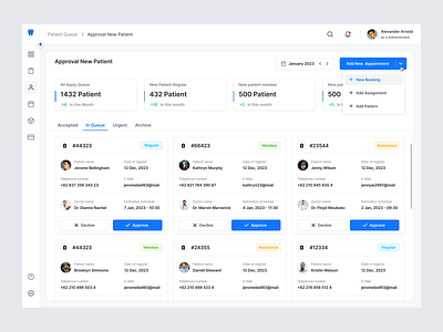 Dental Website Application - Approval Inquiries New Patient appointment approval care clinic dental doctor grid health hospital inquiries patient queue saas schedule software ui view website