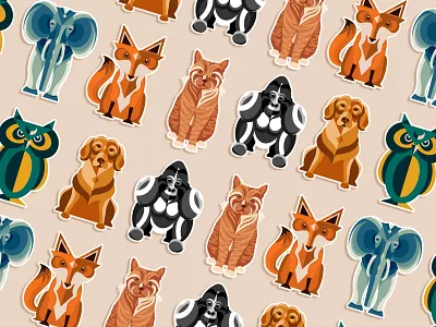 Animal Series (so far) animal art artist cat collection creatures dog drawing elephant fox gorilla illustration mammal mammals owl pattern patterns procreate series texture