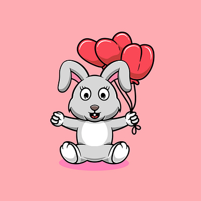 Cute rabbit with red balloons cartoon illustration red