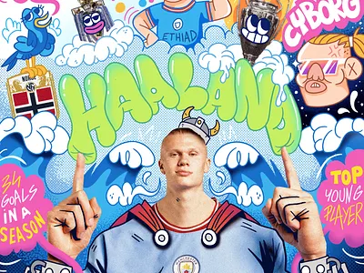 Personal project : Soccer players football haaland illustration mixedmedia photography soccer trippy typography