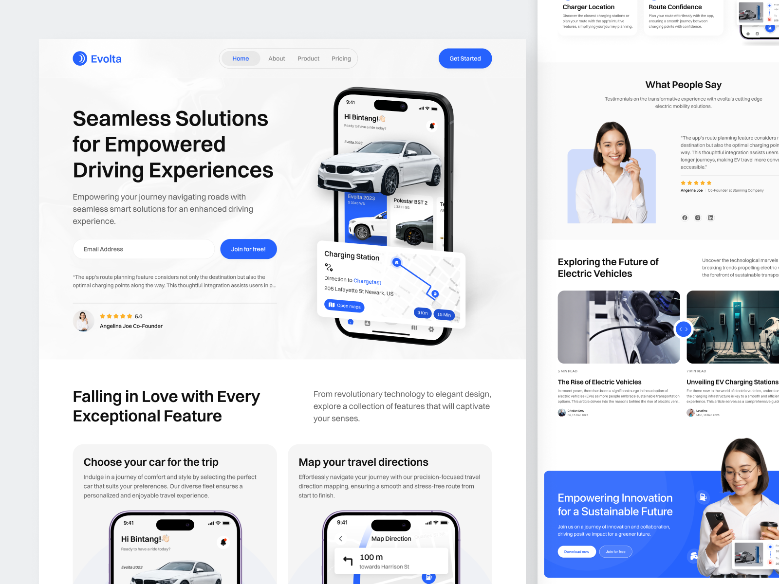 Evolta - Electric Car Landing Page alternative energy bmw byd car car landing page car rental charging station electric car electric car app electric car landing page electric vehicle ev ev car ev charging station ev landing page green energy landing page ride smart car tesla